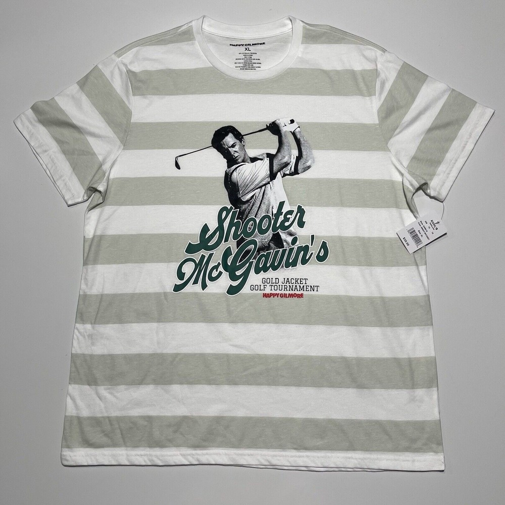 HAPPY GILMORE - T-SHIRT TEE MEN’S Medium WHITE Striped MCGAVIN GRAPHIC PRINT NWT